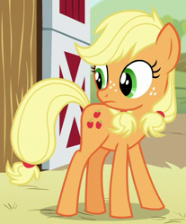 Size: 410x494 | Tagged: safe, screencap, character:applejack, species:pony, episode:where the apple lies, g4, my little pony: friendship is magic, outfit catalog, solo, teenage applejack, younger