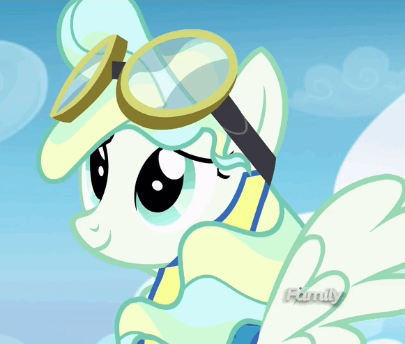 Size: 581x494 | Tagged: safe, screencap, character:vapor trail, species:pony, episode:top bolt, g4, my little pony: friendship is magic, animated, blinking, cute, discovery family logo, gif, solo, vaporbetes
