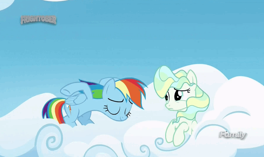 Size: 843x503 | Tagged: safe, screencap, character:rainbow dash, character:vapor trail, species:pony, episode:top bolt, g4, my little pony: friendship is magic, animated, bouncing, cute, dashabetes, discovery family logo, gif, vaporbetes