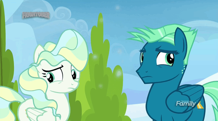 Size: 730x406 | Tagged: safe, screencap, character:sky stinger, character:vapor trail, species:pegasus, species:pony, episode:top bolt, g4, my little pony: friendship is magic, animated, cute, discovery family logo, female, folded wings, gif, glomp, hug, kiss and make up, male, mare, overjoyed, raised eyebrow, reconciliation, stallion, surprise hug, surprised, vaporbetes
