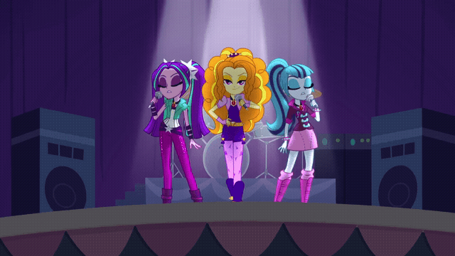 Size: 640x360 | Tagged: safe, screencap, character:adagio dazzle, character:aria blaze, character:sonata dusk, equestria girls:rainbow rocks, g4, my little pony:equestria girls, animated, female, gif, the dazzlings, trio, trio female, under our spell
