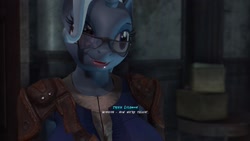 Size: 1920x1080 | Tagged: safe, artist:appletart, screencap, character:trixie, species:anthro, 3d, armor, breasts, busty trixie, dialogue, fallout 4, female, game mod, glasses, mod, solo