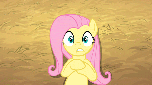 Size: 500x281 | Tagged: safe, screencap, character:fluttershy, species:pegasus, species:pony, episode:the last roundup, g4, my little pony: friendship is magic, animated, blinking, bust, confetti, gif, head down, hooves to the chest, looking at you, on back, solo, talking, top down