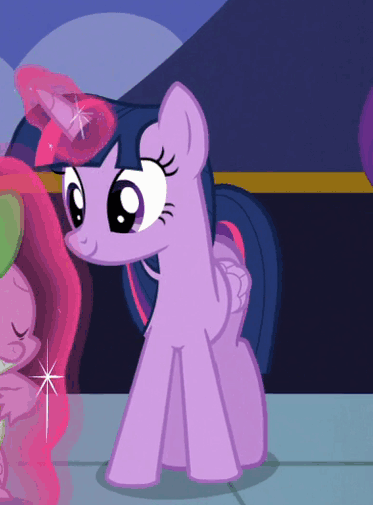 Size: 373x505 | Tagged: safe, screencap, character:spike, character:starlight glimmer, character:twilight sparkle, character:twilight sparkle (alicorn), species:alicorn, species:pony, episode:to where and back again, g4, my little pony: friendship is magic, animated, blinking, cute, gif, glowing horn, horn, levitation, lidded eyes, magic, mama twilight, telekinesis, twiabetes