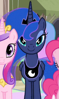Size: 203x340 | Tagged: safe, screencap, character:pinkie pie, character:princess cadance, character:princess celestia, character:princess luna, species:pony, episode:to where and back again, g4, my little pony: friendship is magic, animated, c:, cute, female, gif, headbob, lidded eyes, looking at you, loop, she knows, smiling, solo focus, wiggle