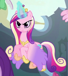 Size: 309x343 | Tagged: safe, screencap, character:princess cadance, character:princess flurry heart, character:starlight glimmer, species:alicorn, species:changeling, species:pony, species:reformed changeling, episode:to where and back again, g4, my little pony: friendship is magic, angry, colored wings, cropped, female, flying, gradient wings, magic, mare, solo focus