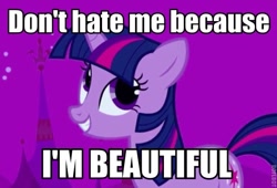 Size: 600x409 | Tagged: safe, screencap, character:twilight sparkle, species:pony, species:unicorn, female, image macro, mare, night, night sky, open mouth, sky, smiling, solo