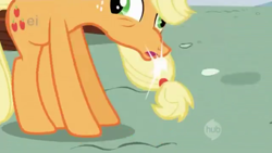 Size: 1920x1080 | Tagged: safe, screencap, character:applejack, species:pony, episode:applebuck season, g4, my little pony: friendship is magic, derp, ei, great moments in animation, silly, silly pony, solo, wat, who's a silly pony, why the long face