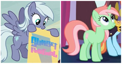 Size: 892x471 | Tagged: safe, screencap, character:dusk drift, character:sassy saddles, species:pegasus, species:pony, species:unicorn, episode:canterlot boutique, episode:to where and back again, g4, my little pony: friendship is magic, background pony, banner, cotton candy, cotton mint, cropped, cutie mark, discovery family logo, female, mare, mint julep, mouth hold