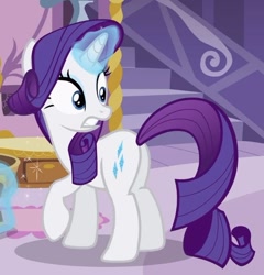 Size: 526x549 | Tagged: safe, screencap, character:rarity, species:pony, species:unicorn, episode:sisterhooves social, g4, my little pony: friendship is magic, cropped, female, glowing horn, looking back, magic, mare, plot, raised hoof, solo, telekinesis