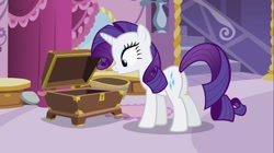 Size: 1100x618 | Tagged: safe, screencap, character:rarity, species:pony, species:unicorn, episode:sisterhooves social, g4, my little pony: friendship is magic, female, looking down, mare, open mouth, plot, solo