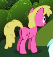 Size: 179x194 | Tagged: safe, screencap, character:cherry berry, species:pony, episode:the mysterious mare do well, g4, my little pony: friendship is magic, butt, cropped, female, mare, plot, solo