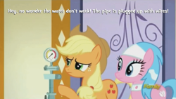 Size: 1125x633 | Tagged: safe, screencap, character:aloe, character:applejack, species:pony, episode:applejack's day off, discovery family logo, steam gauge
