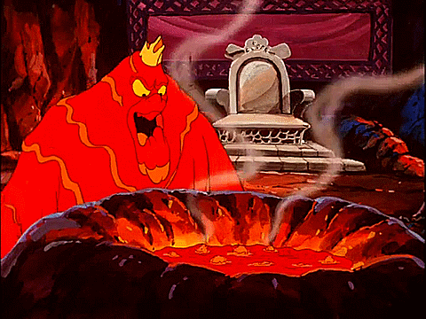 Size: 480x360 | Tagged: safe, screencap, species:pony, episode:the quest of the princess ponies, g1, my little pony 'n friends, animated, gif, lava, lava demon, lavan, solo, throne
