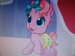 Size: 1200x900 | Tagged: safe, screencap, character:pinkie pie (g3), species:pony, episode:so many different ways to play, g3.5, newborn cuties, cutie mark diapers, diaper, newborn pinkie pie, once upon a my little pony time, solo
