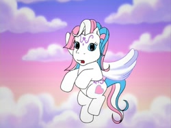 Size: 720x540 | Tagged: safe, screencap, character:star catcher, species:pegasus, species:pony, episode:friends are never far away, g3, cloud, flying, i can explain, looking at you, out of context, solo, surprised