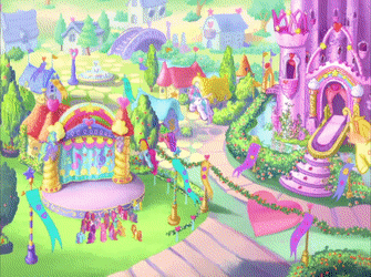 Size: 335x250 | Tagged: safe, screencap, character:pinkie pie (g3), character:rainbow dash (g3), character:spike (g3), character:sunny daze (g3), character:wysteria, species:breezies, episode:the princess promenade, g3, animated, gif, princess wysteria