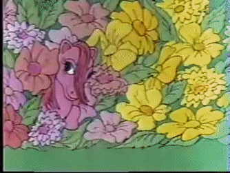 Size: 334x251 | Tagged: safe, screencap, character:blossom, character:blue belle (g1), character:cotton candy (g1), character:minty (g1), character:snuzzle (g1), species:human, species:pony, g1, advertisement, animated, bicycle, blossom, bow, brush, butterscotch (g1), flower, gif, heart, irl, irl human, original six, photo, tail bow, target demographic, toy, traditional animation