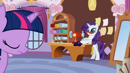Size: 445x250 | Tagged: safe, screencap, character:rarity, character:twilight sparkle, species:pony, episode:suited for success, g4, my little pony: friendship is magic, animated, art of the dress, clothing, dress, frazzled, gala dress, gif, ponyquin, sewing, sewing machine