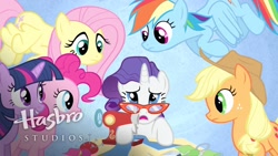 Size: 1920x1080 | Tagged: safe, screencap, character:applejack, character:fluttershy, character:pinkie pie, character:rainbow dash, character:rarity, character:twilight sparkle, species:pony, episode:suited for success, g4, my little pony: friendship is magic, art of the dress, hasbro studios, mane six, watermark