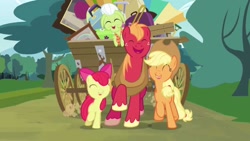 Size: 1280x720 | Tagged: safe, screencap, character:apple bloom, character:applejack, character:big mcintosh, character:granny smith, species:earth pony, species:pony, episode:pinkie apple pie, g4, my little pony: friendship is magic, apple family, apple siblings, apples to the core, male, stallion