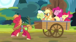Size: 1280x720 | Tagged: safe, screencap, character:apple bloom, character:applejack, character:big mcintosh, character:granny smith, character:pinkie pie, species:earth pony, species:pony, episode:pinkie apple pie, g4, my little pony: friendship is magic, apple family, apple siblings, apples to the core, male, stallion