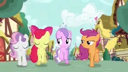 Size: 1280x720 | Tagged: safe, screencap, character:apple bloom, character:diamond tiara, character:scootaloo, character:sweetie belle, species:pegasus, species:pony, episode:crusaders of the lost mark, g4, my little pony: friendship is magic, cutie mark crusaders, light of your cutie mark