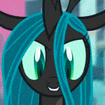 Size: 150x150 | Tagged: safe, screencap, character:queen chrysalis, species:changeling, animated, bust, changeling queen, cropped, eyes closed, female, invisible stallion, lip bite, open mouth, out of context, portrait, solo