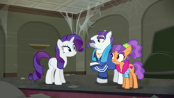 Size: 1920x1080 | Tagged: safe, screencap, character:mr. stripes, character:plaid stripes, character:rarity, species:pony, episode:the saddle row review, g4, my little pony: friendship is magic, smiling