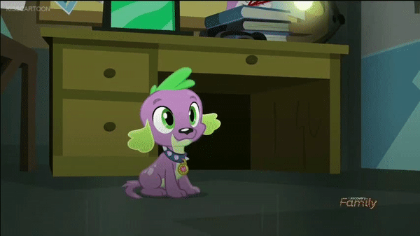 Size: 600x337 | Tagged: safe, screencap, character:spike, character:spike (dog), species:dog, equestria girls:friendship games, g4, my little pony:equestria girls, animated, cute, discovery family logo, dogs doing dog things, gif, ladybug, pounce, spikabetes, spike's dog collar