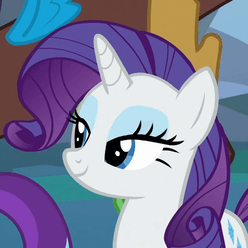 Size: 510x510 | Tagged: safe, screencap, character:discord, character:rarity, character:starlight glimmer, episode:to where and back again, g4, my little pony: friendship is magic, animated, blinking, cropped, floating, gif, smiling, solo focus