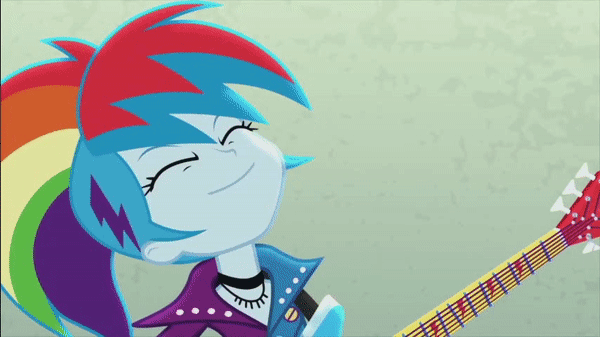 Size: 600x337 | Tagged: safe, screencap, character:rainbow dash, episode:friendship through the ages, equestria girls:rainbow rocks, g4, my little pony:equestria girls, animated, gif, guitar, rainbow punk, solo