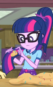 Size: 180x293 | Tagged: safe, screencap, character:fluttershy, character:twilight sparkle, character:twilight sparkle (scitwi), species:eqg human, equestria girls:legend of everfree, g4, my little pony:equestria girls, animated, cookie dough, cropped, food, gif, glasses, sprinkles