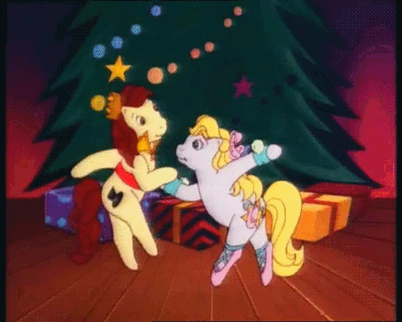 Size: 450x360 | Tagged: safe, screencap, character:cheval, character:meadowlark, species:pony, episode:send in the clown, g1, my little pony tales, animated, ballerina, ballet, ballet slippers, bipedal, bow, chevalark, christmas, clara, couple, crown, dancing, en pointe, finger turn, gif, graceful, hair bow, jewelry, pointe, present, prince, regalia, sash, shipping, solo, stage, the nutcracker, tree, waltz