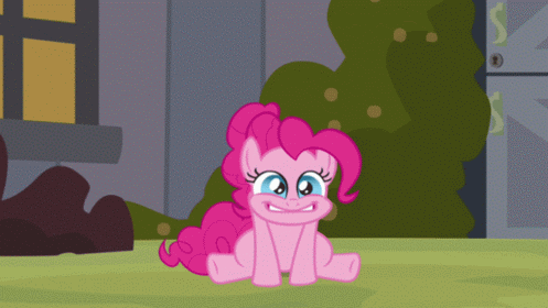 Size: 497x280 | Tagged: safe, screencap, character:pinkie pie, episode:a friend in deed, g4, my little pony: friendship is magic, animated, flying, pinkbow, pinkie being pinkie, pinkie physics, smiling, solo