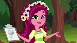 Size: 1280x720 | Tagged: safe, screencap, character:gloriosa daisy, equestria girls:legend of everfree, g4, my little pony:equestria girls, clipboard, cute, daisybetes, magical geodes, solo