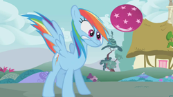 Size: 852x480 | Tagged: safe, screencap, character:rainbow dash, species:pony, episode:dragonshy, g4, my little pony: friendship is magic, ball, great moments in animation, solo