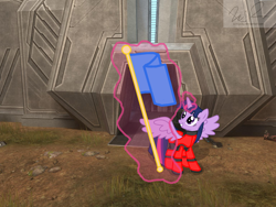 Size: 1536x1152 | Tagged: safe, artist:sonigoku, screencap, character:twilight sparkle, character:twilight sparkle (alicorn), species:alicorn, species:pony, capture the flag, halo (series), halo reach, halo:reach, magic, photoshop, ponies in video games, red vs blue, solo