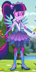 Size: 345x690 | Tagged: safe, screencap, character:applejack, character:rainbow dash, character:twilight sparkle, character:twilight sparkle (scitwi), species:eqg human, equestria girls:legend of everfree, g4, my little pony:equestria girls, boots, clothing, cropped, crystal guardian, crystal wings, glasses, gloves, high heel boots, holding hands, ponied up, ponytail, super ponied up, visor
