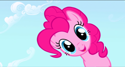 Size: 1360x730 | Tagged: safe, screencap, character:pinkie pie, species:earth pony, species:pony, episode:the ticket master, g4, my little pony: friendship is magic, cloud, cute, diapinkes, female, looking at you, mare, offscreen character, open mouth, pov, smiling, solo