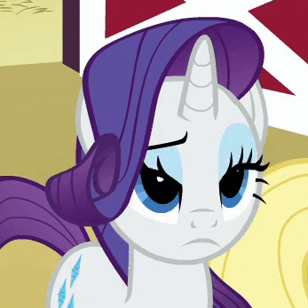 Size: 347x347 | Tagged: safe, screencap, character:applejack, character:rarity, species:pony, species:unicorn, episode:28 pranks later, g4, my little pony: friendship is magic, animated, blinking, cute, female, gif, intrigued, mare, raised eyebrow, raribetes, solo focus