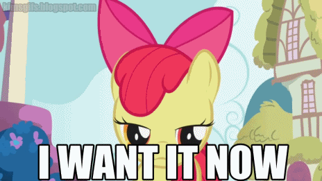 Size: 464x261 | Tagged: safe, screencap, character:apple bloom, episode:call of the cutie, g4, my little pony: friendship is magic, adorabloom, animated, cute, i want it now, image macro, meme, want