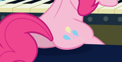 Size: 570x290 | Tagged: safe, screencap, character:pinkie pie, species:pony, episode:castle mane-ia, g4, my little pony: friendship is magic, balloonbutt, cropped, female, mare, musical instrument, organ, organ to the outside, plot, solo