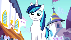 Size: 1280x720 | Tagged: safe, screencap, character:shining armor, species:pony, episode:a canterlot wedding, g4, my little pony: friendship is magic, canterlot, cute, don't blink or he'll get ya, faec, happy, it begins, meme origin, shining adorable, smiling, solo, twily face