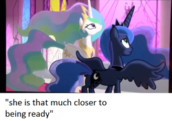 Size: 638x450 | Tagged: safe, screencap, character:princess celestia, character:princess luna, episode:the crystal empire, g4, my little pony: friendship is magic, alicornspiracy, duo, foreshadowing