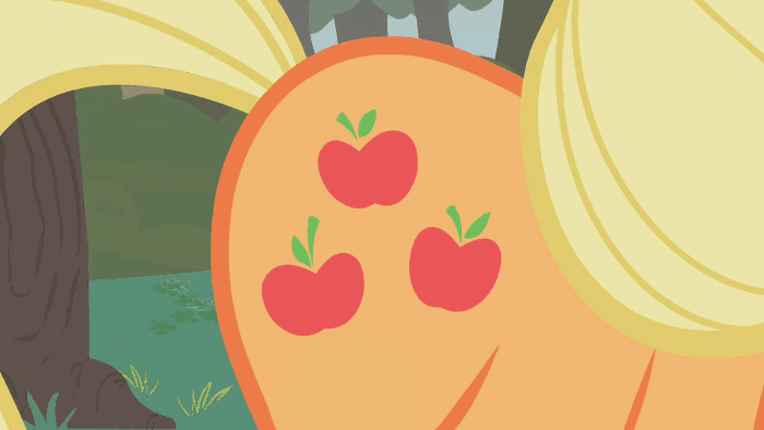 Size: 700x394 | Tagged: safe, screencap, character:applejack, species:pony, episode:call of the cutie, g4, my little pony: friendship is magic, animated, applebutt, cutie mark, gif, solo, sparkles
