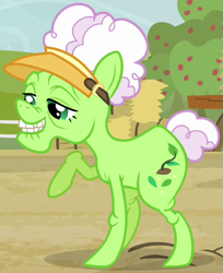 Size: 453x555 | Tagged: safe, screencap, character:auntie applesauce, species:earth pony, species:pony, episode:apple family reunion, g4, my little pony: friendship is magic, cropped, elderly, female, mare, raised hoof, solo, visor