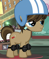 Size: 840x1017 | Tagged: safe, screencap, species:pony, episode:the gift of the maud pie, g4, my little pony: friendship is magic, barley grind, helmet, knee pads, manehattan, skateboard, solo