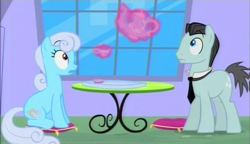 Size: 720x415 | Tagged: safe, screencap, character:bruce mane, character:linky, character:shoeshine, species:earth pony, species:pony, episode:the crystal empire, g4, my little pony: friendship is magic, background pony, cup, female, levitation, magic, magic aura, male, mare, necktie, pillow, saucer, stallion, teacup, teapot, telekinesis
