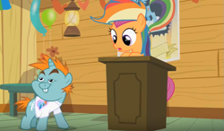 Size: 1003x586 | Tagged: safe, screencap, character:scootaloo, character:snips, species:pegasus, species:pony, species:unicorn, episode:the mysterious mare do well, g4, my little pony: friendship is magic, colt, male, rainbow dash fanclub, rainbow wig